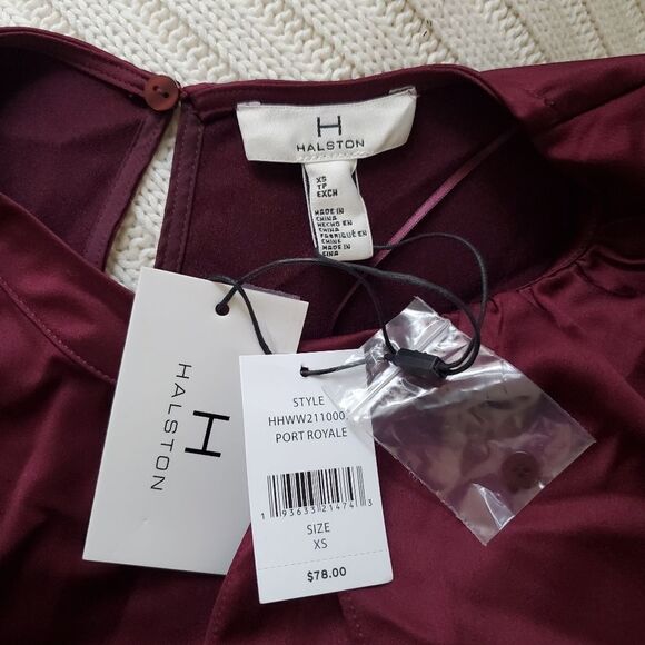 NEW! H Halston Long Sleeve Scarf Detail Blouse Top - size XS in Port Royale. - Picture 9 of 10